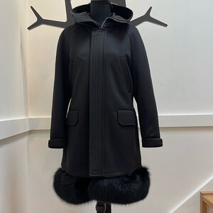 ERMANNO SCERVINO Black Parka Coat Lined Fur size 40 NEW